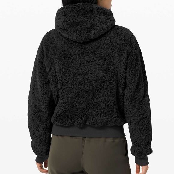 Lululemon Oh So Sherpa Half Zip Black Cotton Jersey Plush Fleece Teddy Jacket - Picture 3 of 9